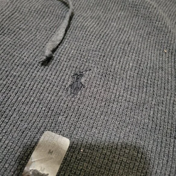 Polo Ralph Lauren Waffle Knit Full Zip Hoodie Lightweight Jacket Dark Grey Pima - Picture 3 of 11